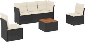 vidaXL 6 részes fekete polyrattan kerti ülőgarnitúra párnákkal