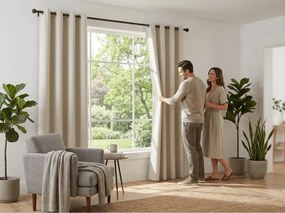 Fehér-krémszínű OXFORD függöny 140x250 cm Felfüggesztés: Fém gyűrűk