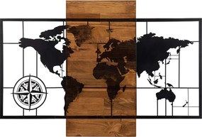 World Map With Compass fa-fém világtérkép faldekoráció
