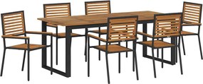 vidaXL Kert étkező szett 7 pcs Fekete Tömör Akácfa
