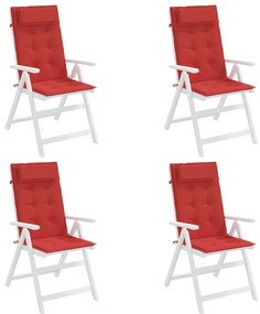 4 db piros oxford-szövet magas háttámlájú székpárna