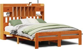 vidaXL barna tömör fenyőfa könyvespolcos ágy matrac nélkül 150 x 200cm