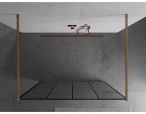 Mexen Kioto, Walk-In zuhany paraván 140 x 200 cm, 8 mm üveg fekete mintás, réz matt profil, 800-140-002-65-77