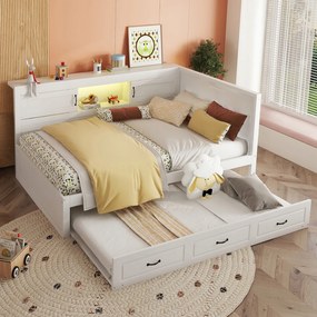 Kanapé franciaággyal 140*200cm Aljzat Usb Led kihúzható ágy Fehér