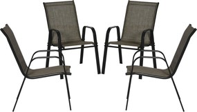 Outsunny 4 db-os Összevonható Helytakarékos Kerti Szék Készlet, Kültéri Székek Karfával, Fém és Légáteresztő Anyagból, Barna | Aosom