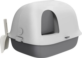 PawHut Macskatoalett, Macska WC Ház, Félzárt Csatorna, Ajtóval és Póríval, Elöl Nyitható Tető, Homokeső Lyukak, Könnyű Tisztítás, 58 x 46 x 39 cm, Vi