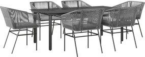 vidaXL 7 részes szürke polyrattan üveg kerti étkezőgarnitúra párnával