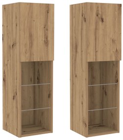 TV faliszekrények LED világítással 2 db Kézműves tölgy 80x30x30 cm