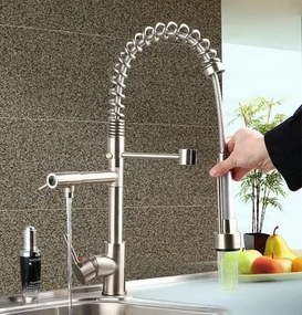 Konyhai csaptelep EYN0141 kihúzható zuhanyfejjel, két kifolyóval és többféle színváltozatban — 50 cm — LED-világítás nélkül — Nikkel