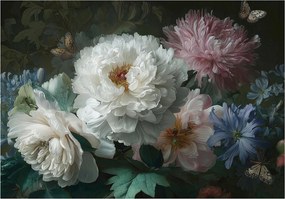 Fotótapéta virágok fehér rózsaszín és kék pillangók színes dekoráció