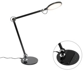 Design asztali lámpa fekete, beépített LED-del, érintőkapcsolóval és indukciós töltővel - Don