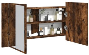 füstös tölgy akril LED-es tükrös fürdőszobaszekrény 90x12x45 cm