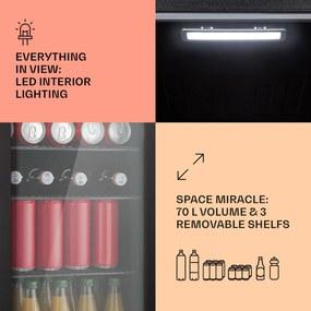 Klarstein Beercave 70, hűtőszekrény, 70 liter, 3 polc, háromszorosan szigetelt üvegajtó, érintős