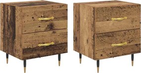 vidaXL Éjjeliszekrény fiókkal 2 pcs Öreg fa 40 x 35 x 47,5 cm Faanyag