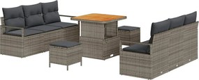 vidaXL Kerti Kanapé Szett tárolóval 9 pcs Szürke Poli rattan