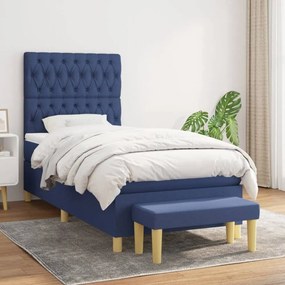 Kék szövet rugós ágy matraccal 90 x 200 cm