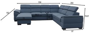 Ággyá nyitható ülőgarnitúra univerzális U-alakú sarokkal és tárolóval GRANADA kék