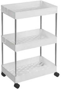 3 szintes konyhai polc Fürdőszoba polc kerekeken 40x22x60cm fehér