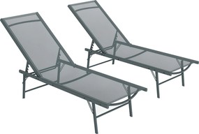 Outsunny 2 db-os Kerti Napozó Székek Kültéri Összecsukható Napozók Öt Pozícióban Állítható Fém Kerettel és Lélegző Hálós Üléssel Strandhoz és Medencéh
