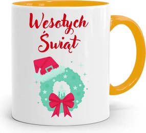 Sárga Karácsonyi Bögre Mikulásra, fényképes nyomtatással