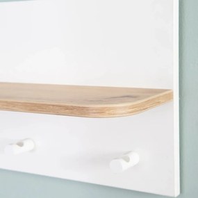 Fehér-natúr színű fali gyerek fogas tölgyfa dekorral Ava – Roba