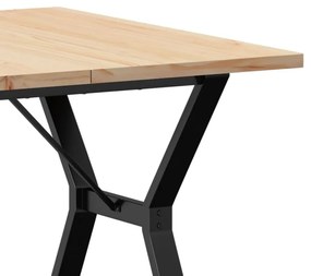 tömör fenyőfa és öntöttvas étkezőasztal Y-vázzal 90x90x75,5 cm