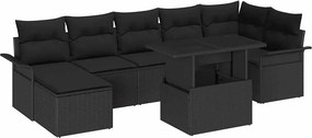 vidaXL Kerti Kanapé Szett párnával 8 pcs Fekete Poli rattan