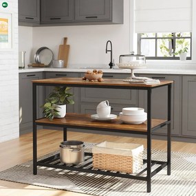 Rusztikus barna konyhasziget 3 polccal 120x60x90 cm