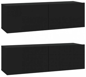 2 db fekete szerelt fa fali TV-szekrény 100 x 30 x 30 cm