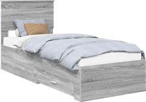 vidaXL Ágykeret fejtámlával Szürke Sonoma és ezüst 75 x 190 cm Faanyag