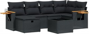 vidaXL 7 részes fekete polyrattan kerti ülőgarnitúra párnával