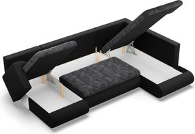 Tokio U sarokkanapé, 3 ágyneműtartóval, fonott + műbőr, jobboldali, szürke - fekete