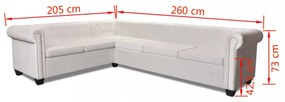 vidaXL 6 személyes fehér műbőr Chesterfield sarok kanapé