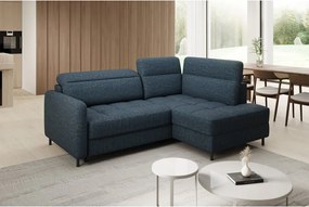 Kék bársony kinyitható-tárolóhelyes sarokkanapé (jobb oldali-L alakú) Barea – ELTAP