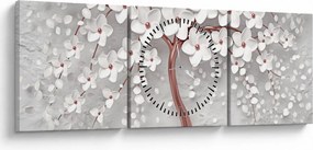 Kép - Egy fehér fa képe virágokkal, rózsaarany (órával) (90x30 cm)