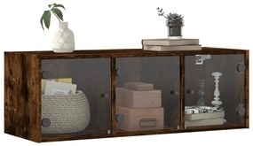 füstös tölgyszínű faliszekrény üvegajtókkal 102 x 37 x 35 cm