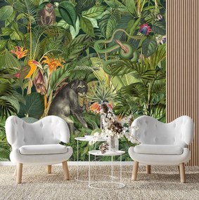 Gario Fotótapéta Jungle állatok zöld levelek - Andrea Haase Anyag: Vlies, Méret: 200 x 200 cm