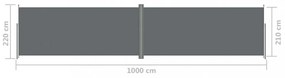antracitszürke behúzható oldalsó napellenző 220 x 1000 cm