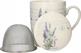 Porcelán teásbögre Livello fém teafőzővel 350 ml levendula