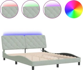 vidaXL világosszürke bársony ágykeret LED-ekkel matrac nélkül 160 x 200 cm