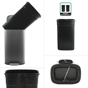 Sötétszürke acél pedálos szemetes 50 l Akira – Spirella