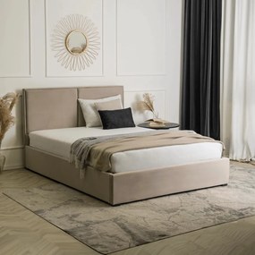 Bézs Bársony Ágyneműtartós Franciaágy. 140x200 DUO