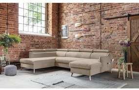 Bézs bársony kinyitható sarokkanapé (bal oldali-"U" alakú) Sweet Harmony – Miuform