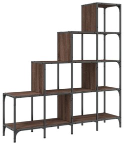 barna tölgy színű szerelt fa és fém könyvszekrény 122x30x132 cm