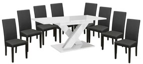 Maasix WTG Magasfényű Fehér 8 személyes étkezőszett Szürke Vanda székekkel