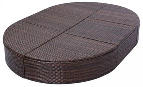barna polyrattan kültéri napozóágy párnával