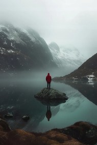 Vászonkép Canvas Norvégia Hegyek Fjord Tél Ember Magány 40x60