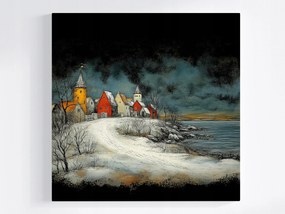 Vászonkép Canvas Grafika Tájkép Tengerpart Város Este 40x40