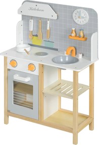 AIYAPLAY Játék Konyha 3 Éves Korú Gyerekeknek - Fa Játék Konyha Hangzó Tűzhellyel, Sütővel, Csapteleppel, Mosogatóval és Konyhai Kiegészítőkkel 57x26x