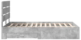vidaXL Ágykeret fiókkal fejtámlával Beton Szürke 120 x 200 cm Faanyag